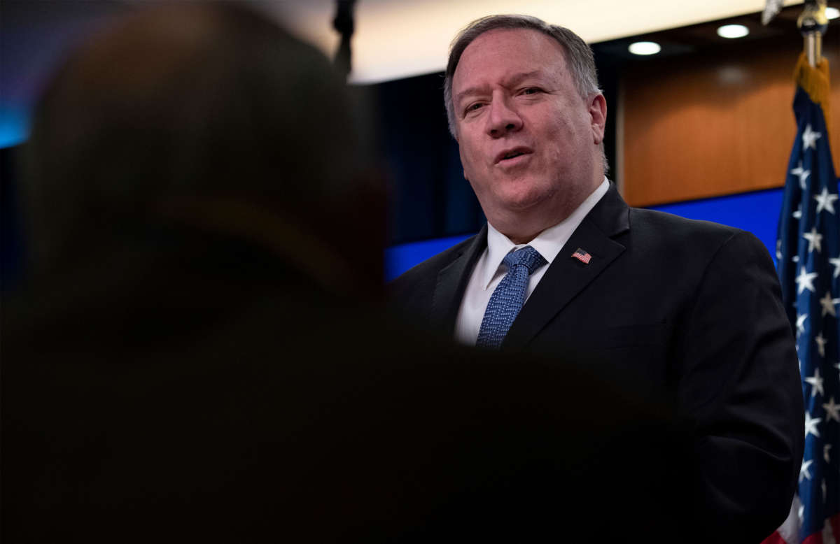 Secretary of State Mike Pompeo delivers remarks to the media