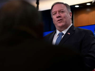 Secretary of State Mike Pompeo delivers remarks to the media