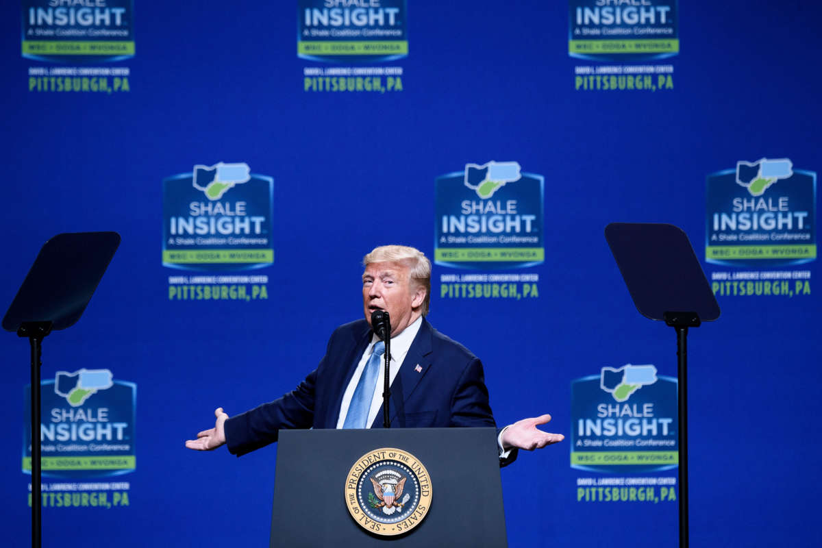 President Trump speaks during the 9th Shale Insight Conference at the David L. Lawrence Convention Center on October 23, 2019, in Pittsburgh, Pennsylvania.