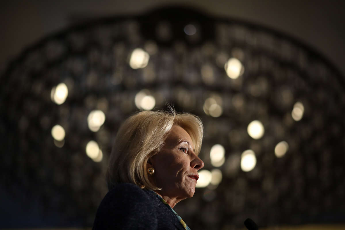 Education Secretary Betsy DeVos speaks at the National Parent-Teacher Association's 2018 Legislative Conference March 13, 2018, in Arlington, Virginia.