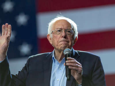 Sen. Bernie Sanders speaks at a campaign rally at the Los Angeles Convention Center on March 1, 2020, in Los Angeles, California.