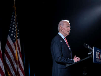 Former Vice President Joe Biden delivers remarks about the coronavirus outbreak at the Hotel Du Pont, March 12, 2020, in Wilmington, Delaware.