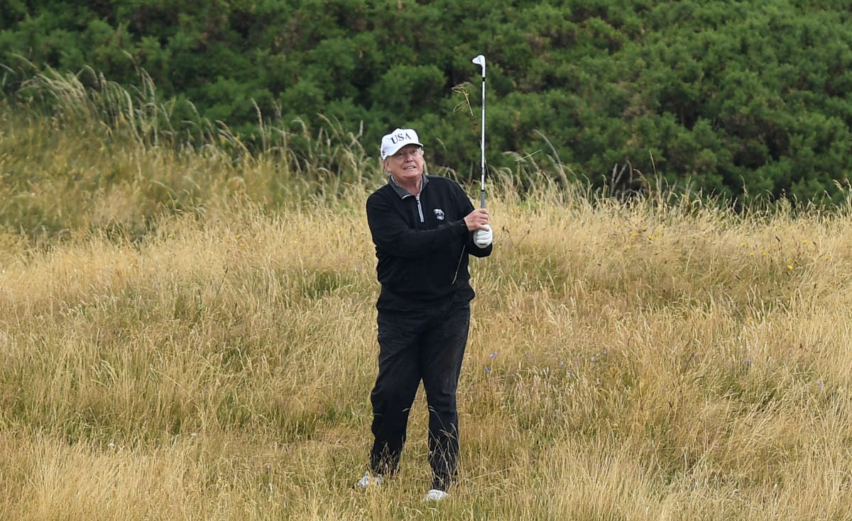President Trump plays a round of golf at Trump Turnberry Luxury Collection Resort during his first official visit to the United Kingdom as president on July 15, 2018, in Turnberry, Scotland.
