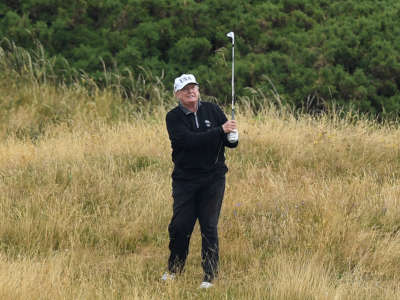 President Trump plays a round of golf at Trump Turnberry Luxury Collection Resort during his first official visit to the United Kingdom as president on July 15, 2018, in Turnberry, Scotland.