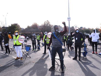 UNITE HERE union canvassers in a parking lot in Atlanta, Georgia.