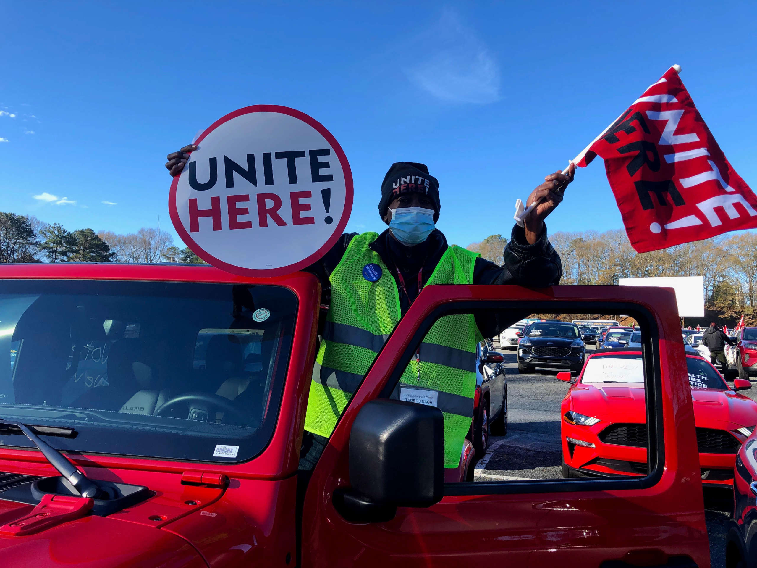 UNITE HERE canvasser during one of the car rallies the union held in Georgia.