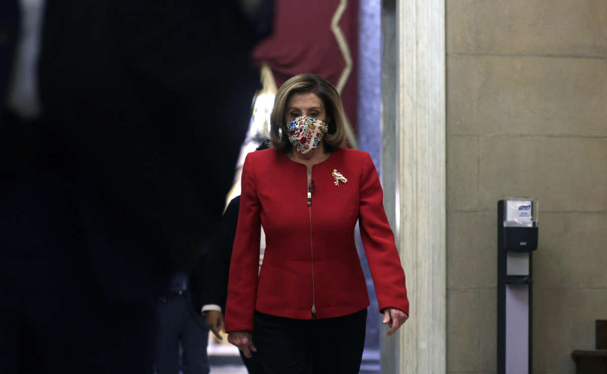 Speaker Rep. Nancy Pelosi walks in a hallway at the U.S. Capitol, January 8, 2021, in Washington, D.C.