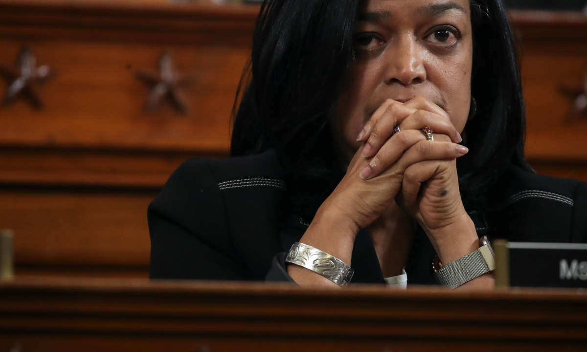 Rep. Pramila Jayapal listens during a committee hearing in the Longworth House Office Building on Capitol Hill on December 11, 2019, in Washington, D.C.