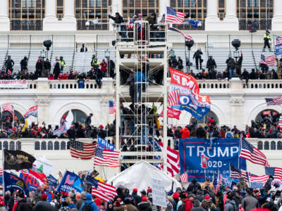 Trump supporters occupy the West Front of the Capitol and the inauguration stands on January 6, 2021.