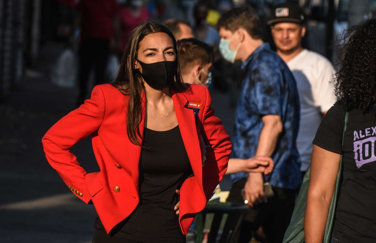 Rep. Alexandria Ocasio-Cortez campaigns on June 23, 2020, in the Bronx borough of New York City.