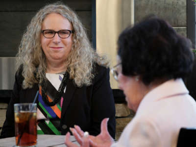 Rachel Levine, MD, physician general for the state of Pennsylvania, is seen dining in Harrisburg, Pennsylvania, on May 16, 2016.