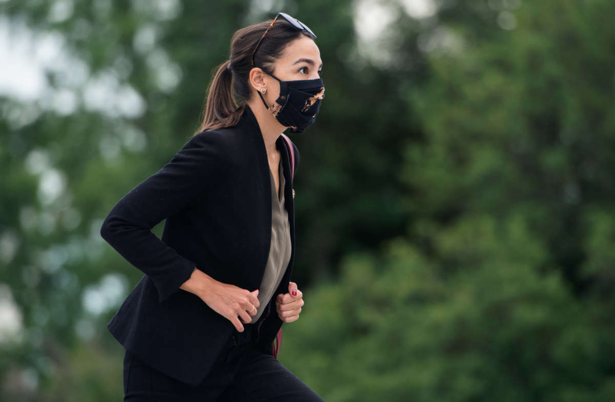 Rep. Alexandria Ocasio-Cortez arrives at the Capitol on August 22, 2020.