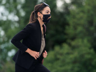 Rep. Alexandria Ocasio-Cortez arrives at the Capitol on August 22, 2020.