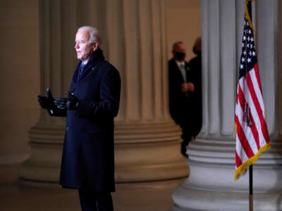 President Joe Biden participates in a televised ceremony at the Lincoln Memorial on January 20, 2021, in Washington, D.C.