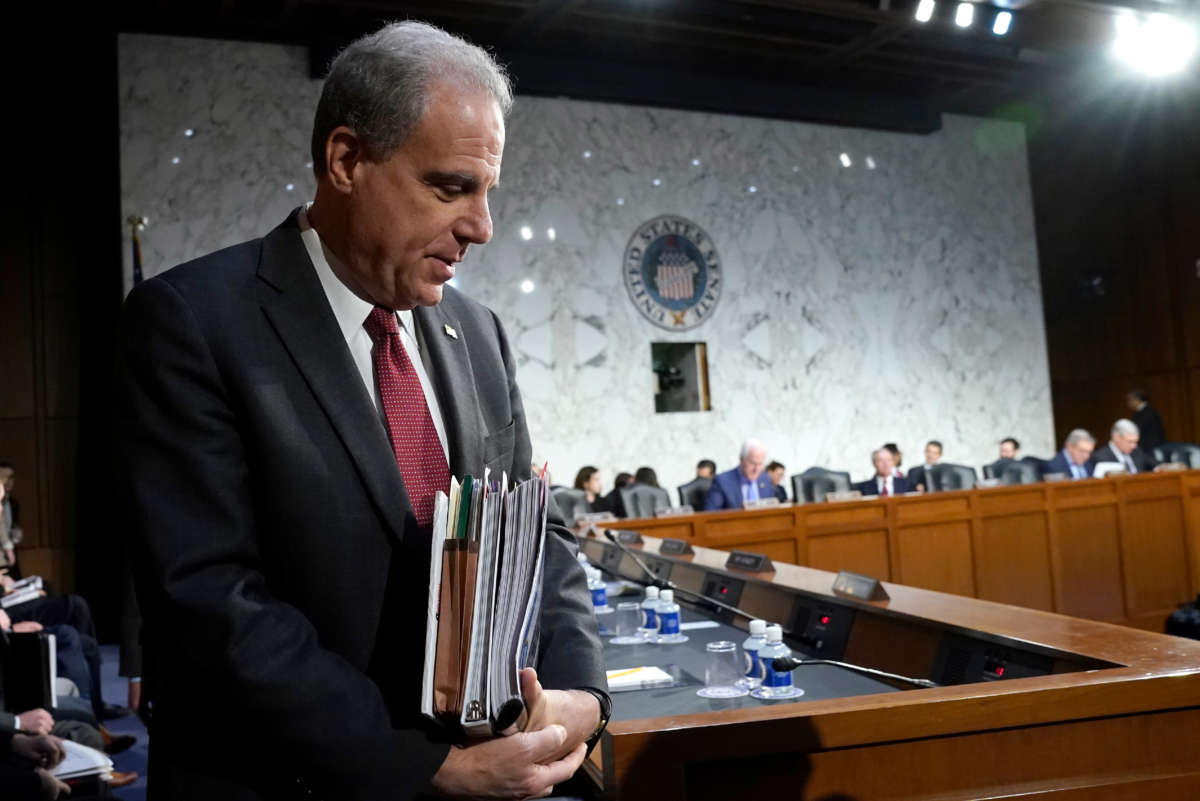 Michael Horowitz, inspector general for the Justice Department, returns for testimony following a short break before the Senate Judiciary Committee in the Hart Senate Office Building on December 11, 2019. in Washington, D.C.