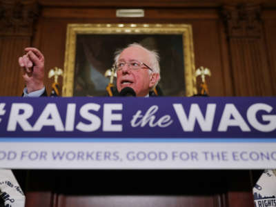 Sen. Bernie Sanders speaks during an event to introduce the Raise The Wage Act in the Rayburn Room at the U.S. Capitol, January 16, 2019, in Washington, D.C.