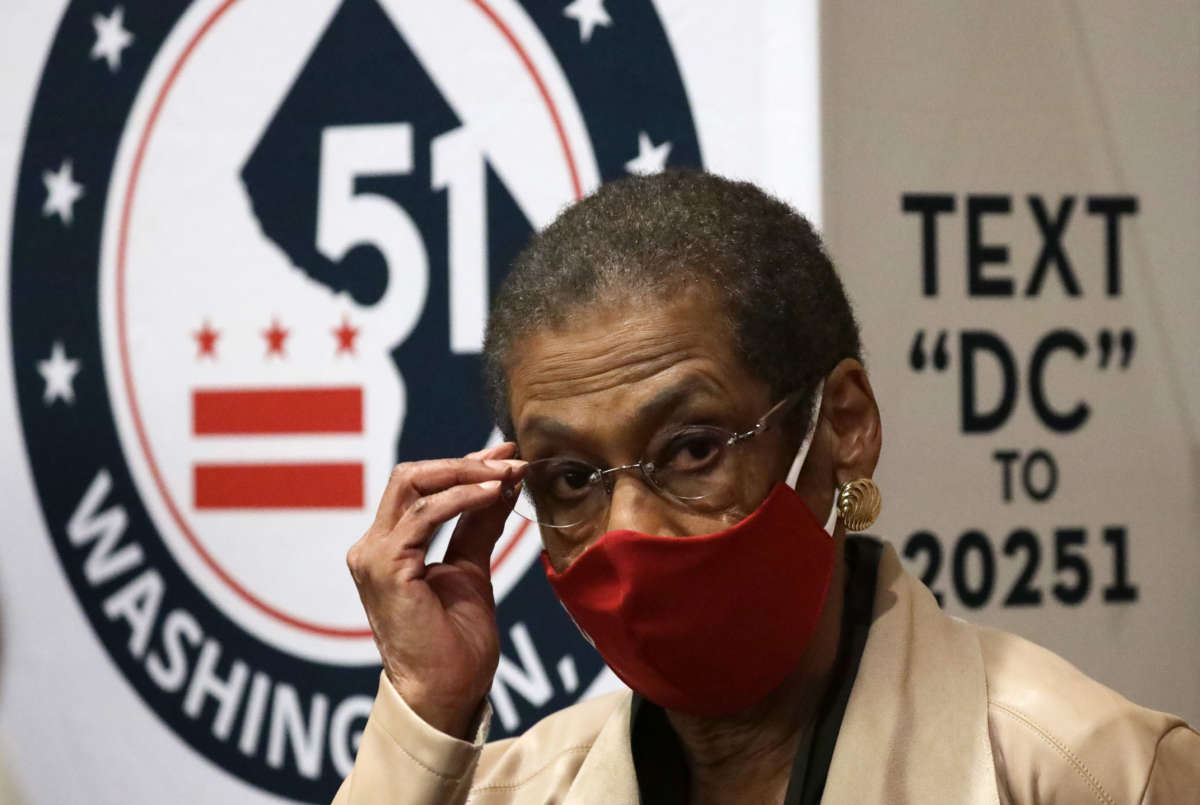 Rep. Eleanor Holmes Norton listens during a news conference on District of Columbia statehood on June 25, 2020, on Capitol Hill in Washington, D.C.
