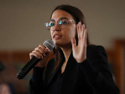 Rep. Alexandria Ocasio-Cortez speaks during a campaign event on January 26, 2020, in Perry, Iowa.