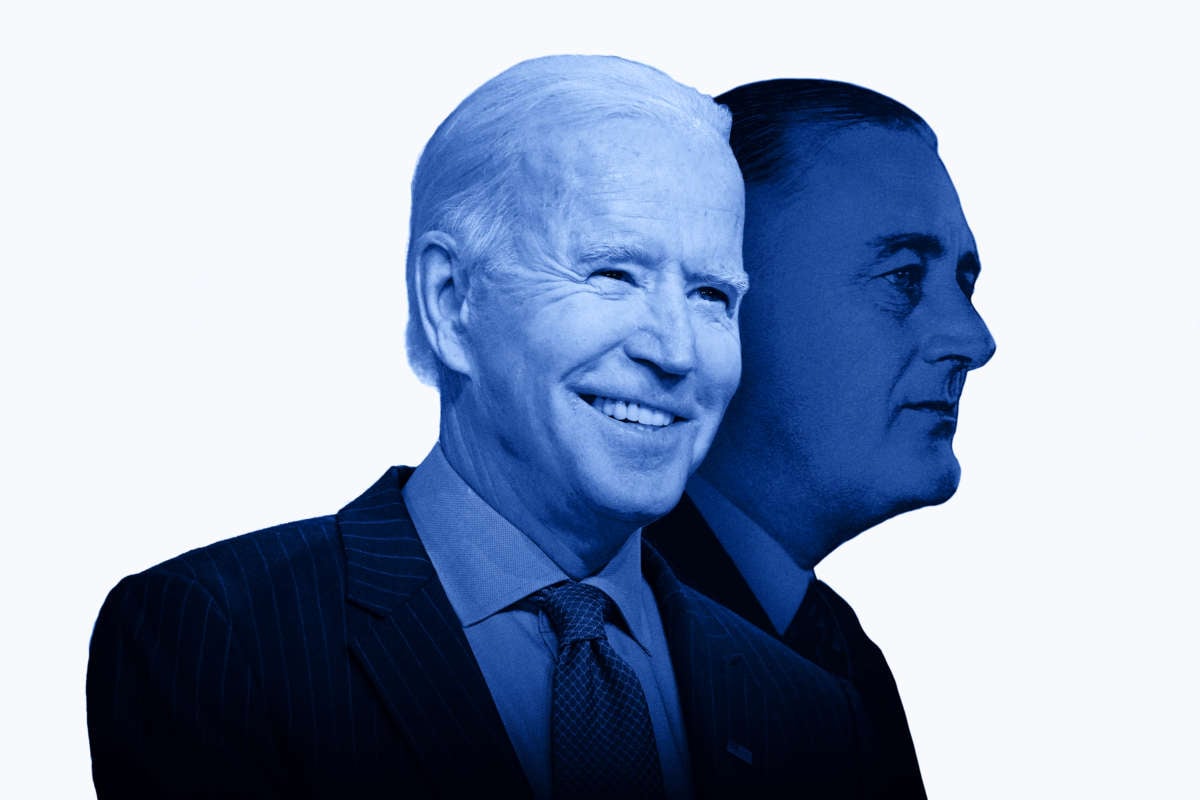 Joe Biden with Franklin Delano Roosevelt profile