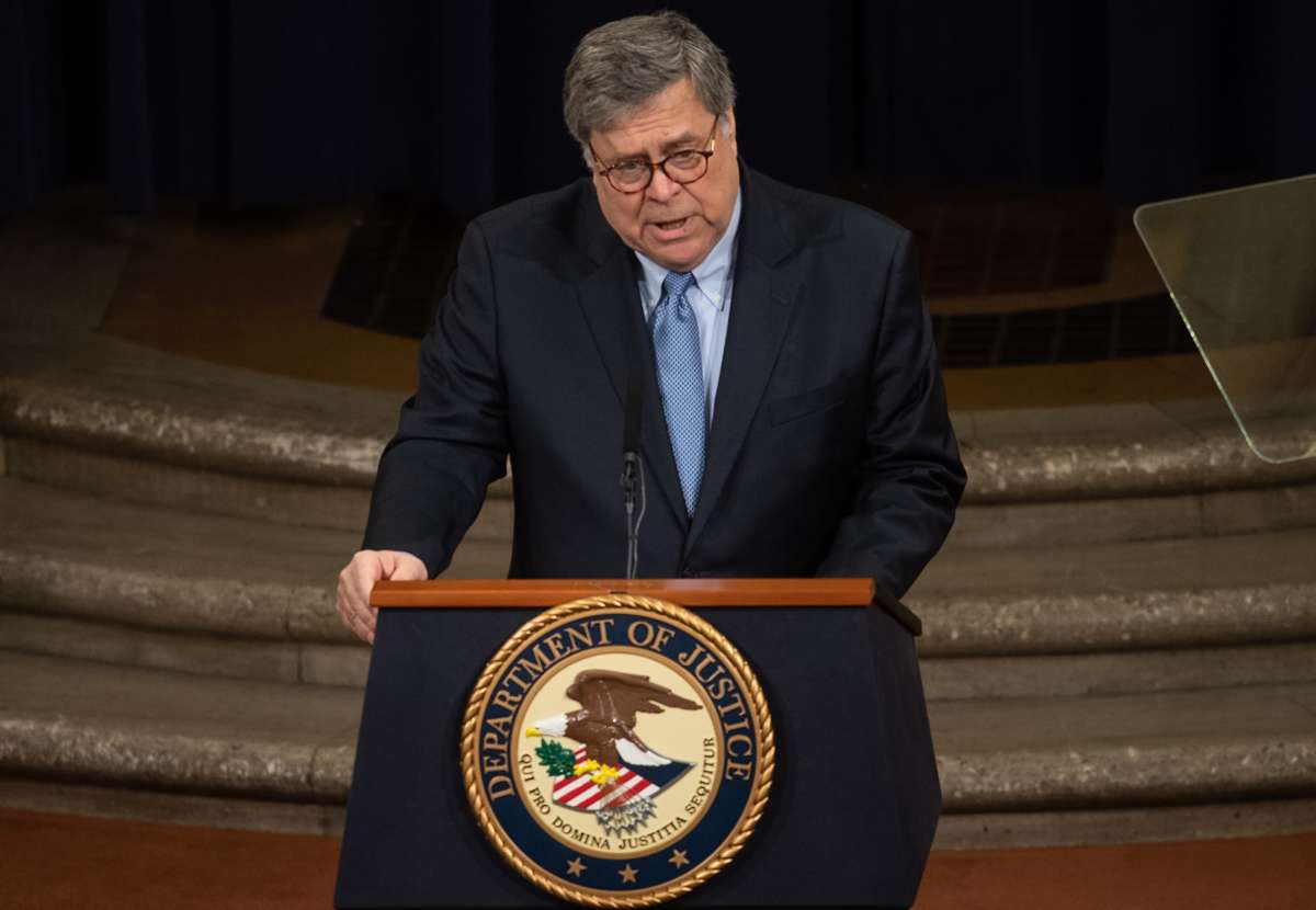 U.S. Attorney General Bill Barr speaks during the Department of Justice National Opioid Summit in Washington, D.C., on March 6, 2020.