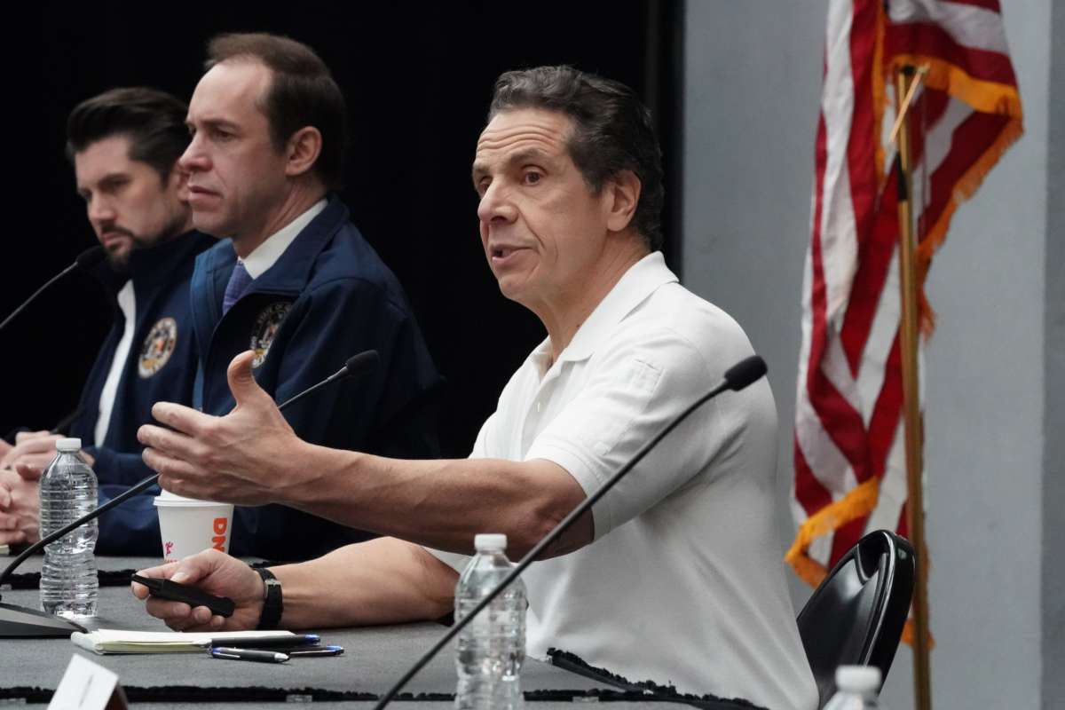 New York Gov. Andrew Cuomo speaks to the press at the Jacob K. Javits Convention Center in New York, on March 27, 2020.