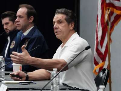 New York Gov. Andrew Cuomo speaks to the press at the Jacob K. Javits Convention Center in New York, on March 27, 2020.