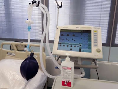 A lung ventilator in an intensive care unit at Moscow's Filatov City Clinical Hospital No 15 starting to admit patients suspected of the COVID-19 infection.