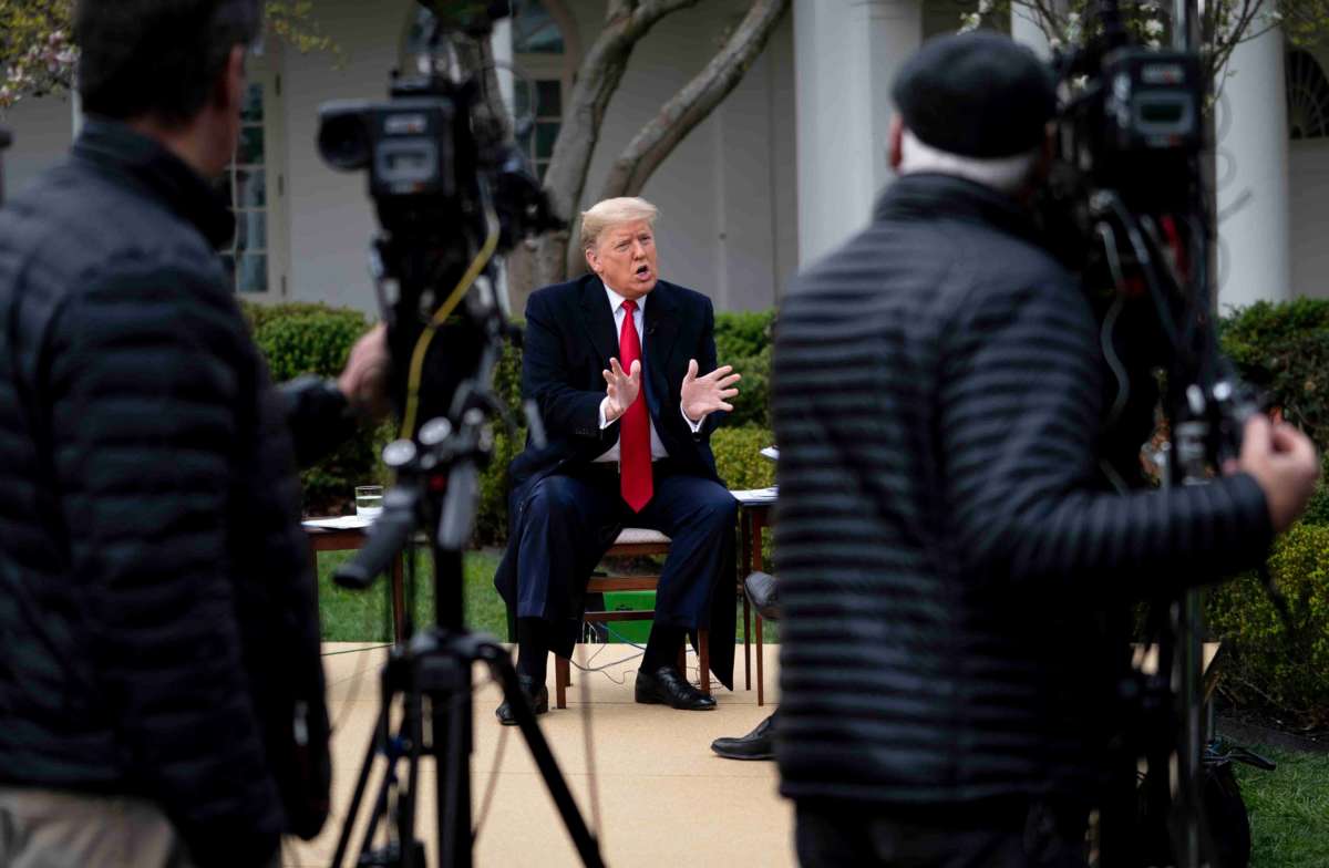 President Trump participates in a Fox News Virtual Town Hall with Anchor Bill Hemmer, in the Rose Garden of the White House, on March 24, 2020, in Washington, D.C.