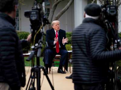 President Trump participates in a Fox News Virtual Town Hall with Anchor Bill Hemmer, in the Rose Garden of the White House, on March 24, 2020, in Washington, D.C.