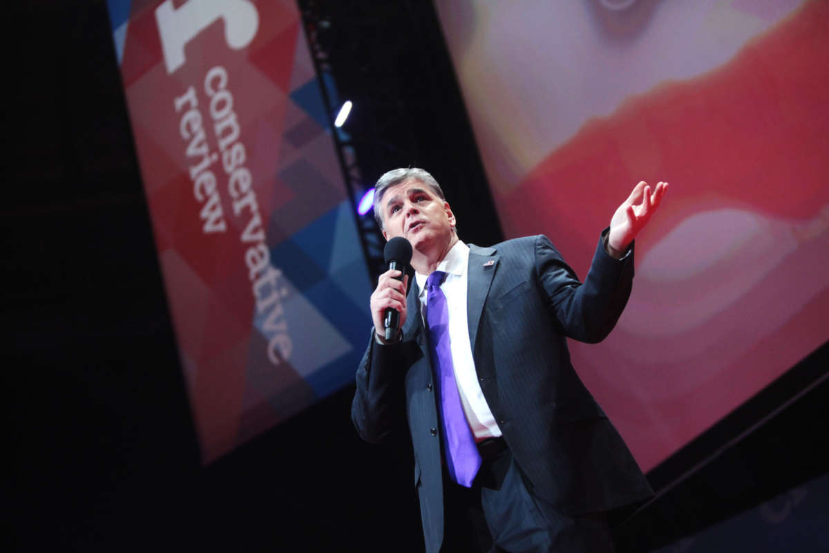 Sean Hannity speaks at the Conservative Review Convention at the Bon Secours Wellness Arena in Greenville, South Carolina, February 18, 2016.