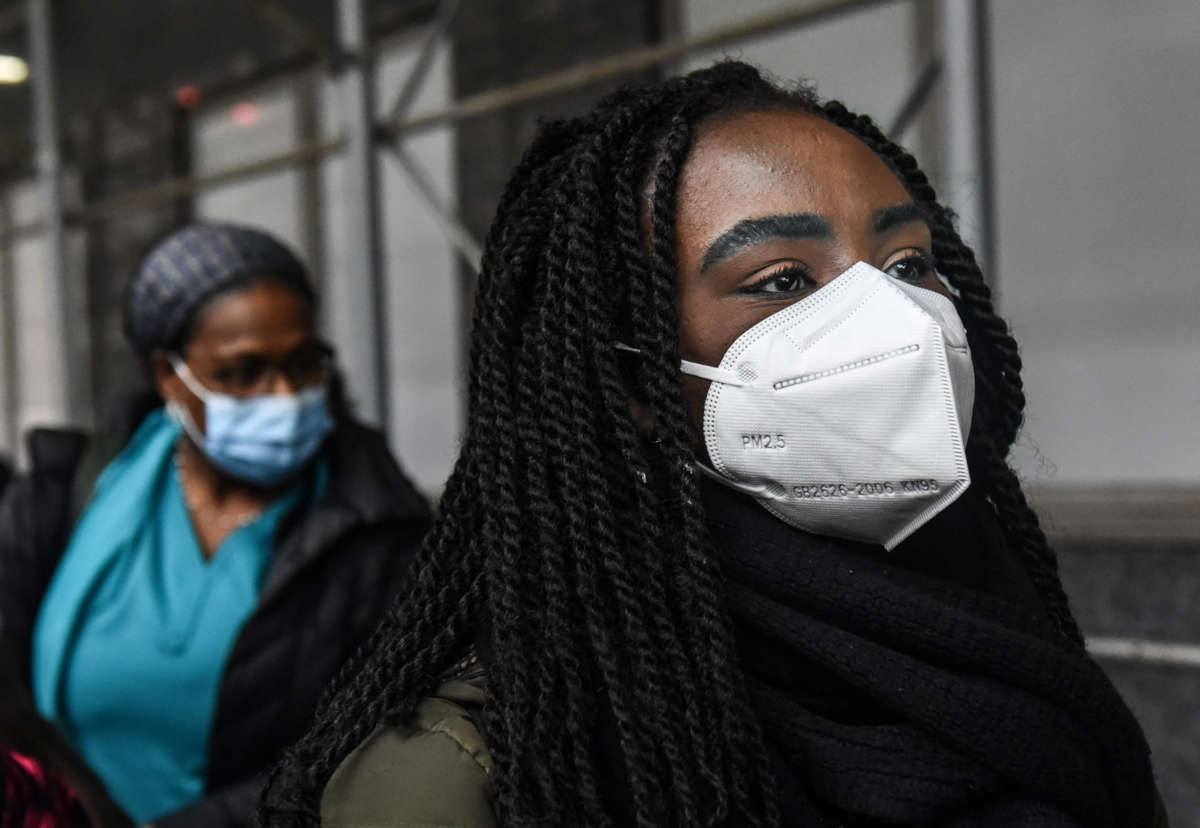 Mt. Sinai medical workers protest the lack of personal protective equipment on April 3, 2020, in New York City.