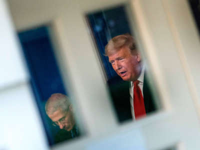 President Trump, flanked by Director of the National Institute of Allergy and Infectious Diseases Anthony Fauci, speaks during the daily briefing on the novel coronavirus, COVID-19, in the Brady Briefing Room at the White House on March 26, 2020, in Washington, D.C.