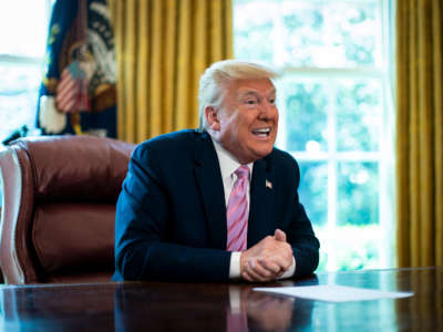 President Trump speaks during an Easter address in the Oval Office of the White House on April 10, 2020, in Washington, D.C.