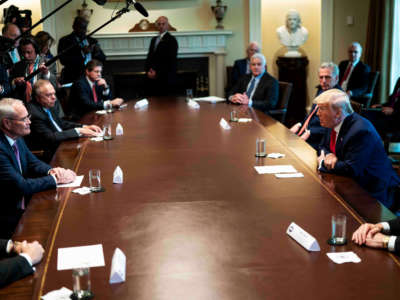 President Trump speaks during a roundtable meeting with energy sector CEOs in the Cabinet Room of the White House April 3, 2020, in Washington, D.C.