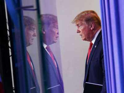 President Trump arrives for the daily briefing on the novel coronavirus in the Brady Briefing Room of the White House on April 16, 2020, in Washington, D.C.