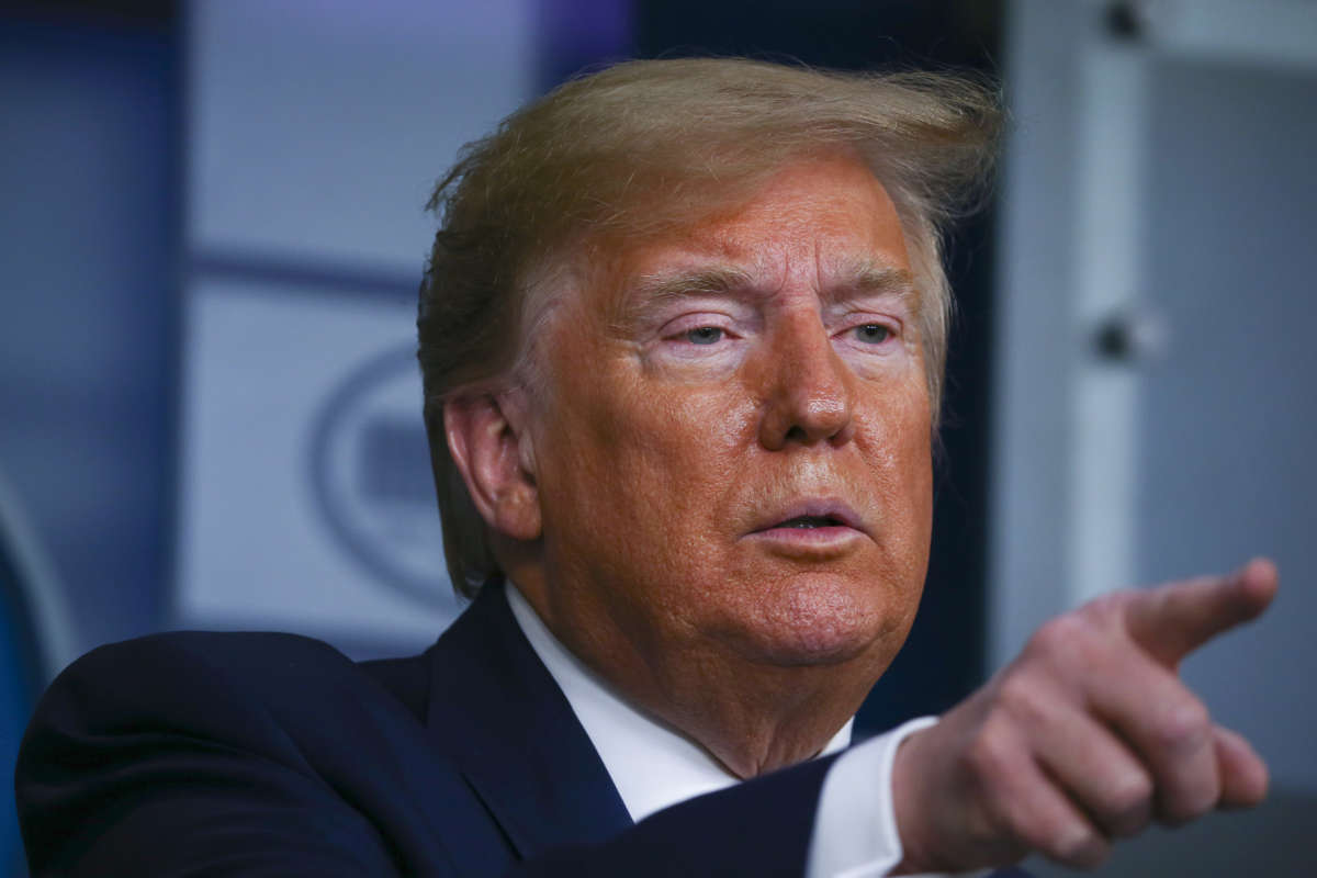 President Trump takes questions at the daily COVID-19 briefing at the White House on April 19, 2020, in Washington, D.C.