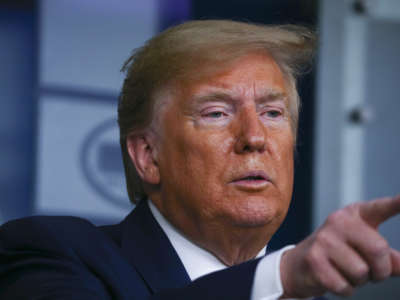 President Trump takes questions at the daily COVID-19 briefing at the White House on April 19, 2020, in Washington, D.C.