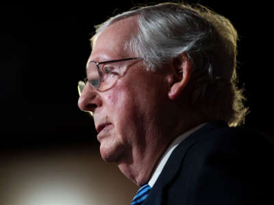 Senate Majority Leader Mitch McConnell, conducts a news conference in the Capitol on February 5, 2020.