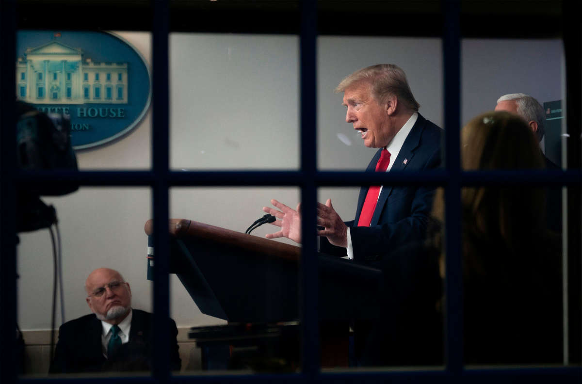 President Trump speaks during the daily briefing on COVID-19 in the Brady Briefing Room of the White House on April 17, 2020, in Washington, D.C.