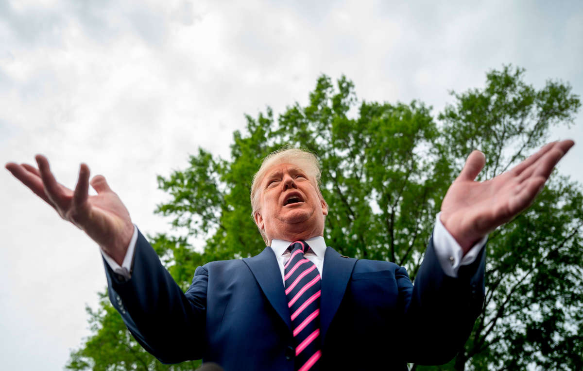 President Trump speaks as he departs the White House on May 5, 2020, in Washington, D.C.