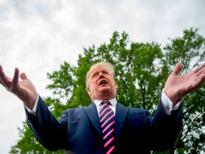 President Trump speaks as he departs the White House on May 5, 2020, in Washington, D.C.