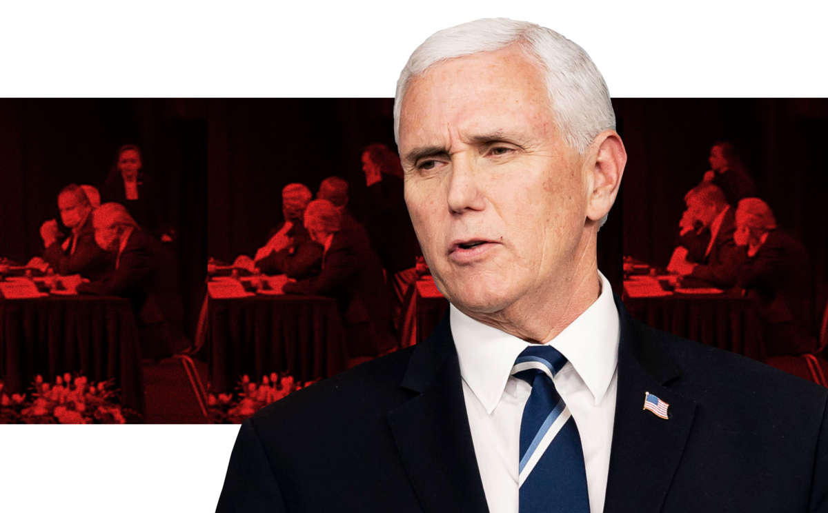 Food industry executives gathered for a roundtable discussion with Vice President Pence in West Des Moines, Iowa, were asked to remove their masks before Pence joined them onstage.