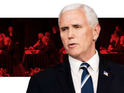 Food industry executives gathered for a roundtable discussion with Vice President Pence in West Des Moines, Iowa, were asked to remove their masks before Pence joined them onstage.