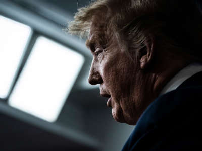 President Trump speaks with members of the coronavirus task force during a briefing in the James S. Brady Press Briefing Room at the White House on April 23, 2020, in Washington, D.C.