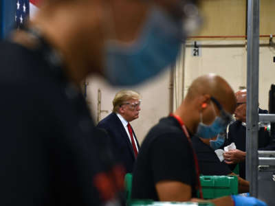 President Trump participates in a tour of a Honeywell International plant that manufactures personal protective equipment in Phoenix, Arizona, on May 5, 2020.
