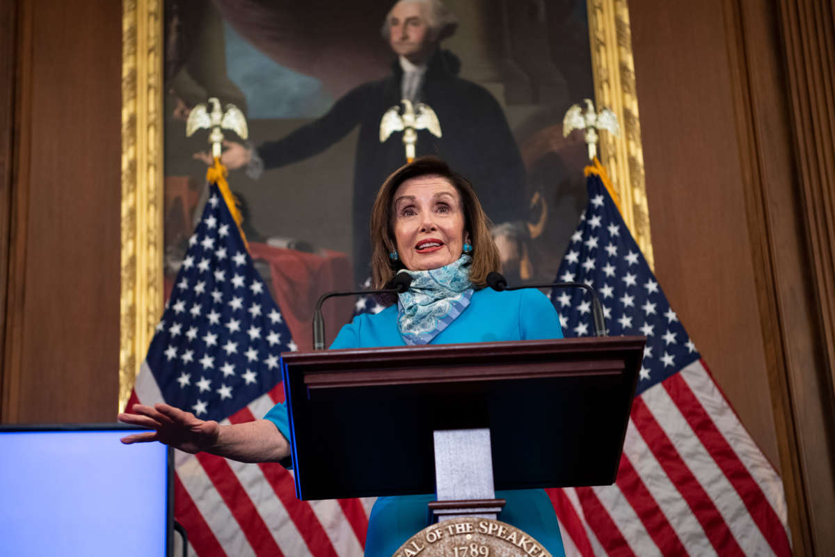 Speaker of the House Nancy Pelosi conducts a news conference in the Capitols Rayburn Room on May 7, 2020.