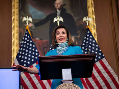 Speaker of the House Nancy Pelosi conducts a news conference in the Capitols Rayburn Room on May 7, 2020.