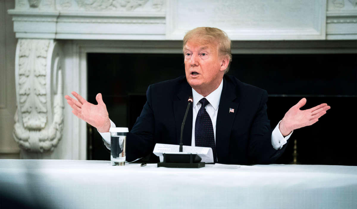 President Trump speaks during a roundtable in the State Dining Room of the White House, May 18, 2020, in Washington, D.C.