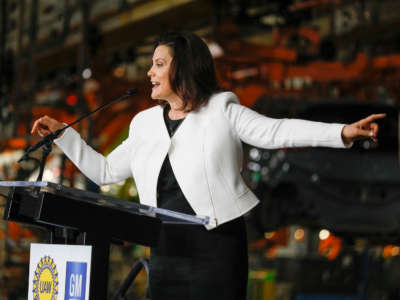 Michigan Gov. Gretchen Whitmer speaks at an event at the Orion Assembly Plant on March 22, 2019, in Lake Orion, Michigan.