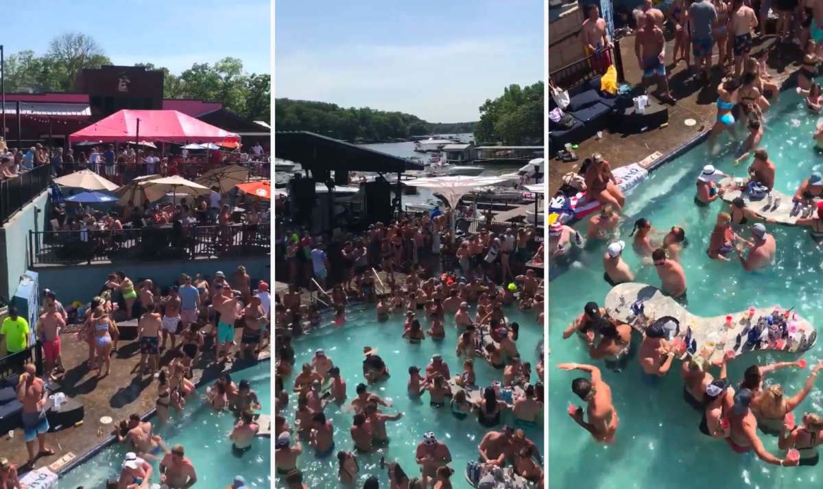 Screengrabs of a video show party-goers at the "Lake of the Ozarks" party, taken May 23, 2020.